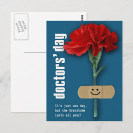 Cartão Postal Feliz Dia dos Médicos. Cravo vermelho