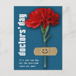 Cartão Postal Feliz Dia dos Médicos. Cravo vermelho