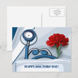 Cartão Postal Feliz Dia dos Médicos. Cravo Vermelho