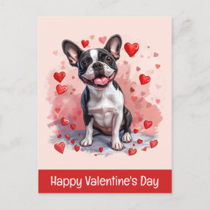 Cartão Postal Feliz Dia dos Namorados Boston Terrier Dog