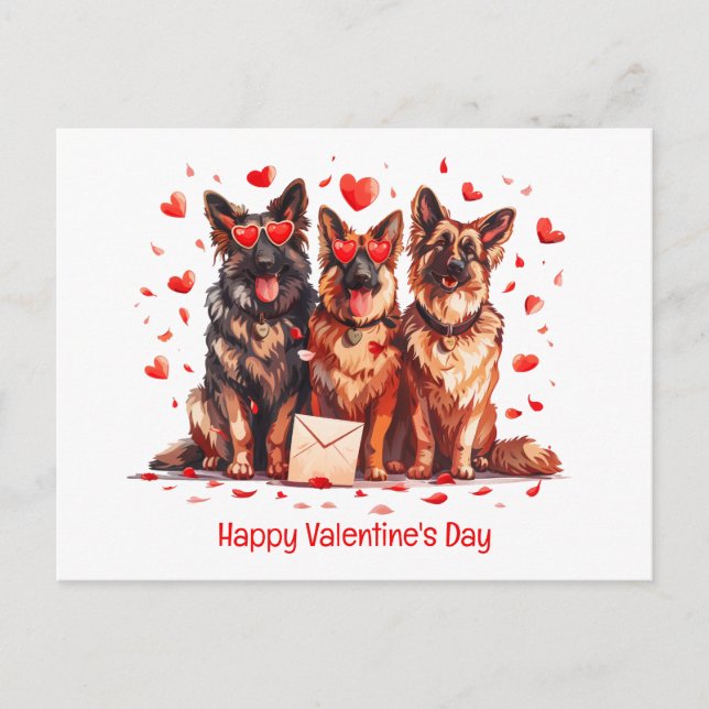 Cartão Postal Feliz dia dos namorados - Cães German shepherd (Frente)