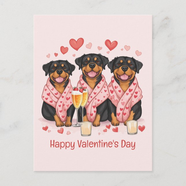 Cartão Postal Feliz Dia dos Namorados Cães Rottweiler (Frente)
