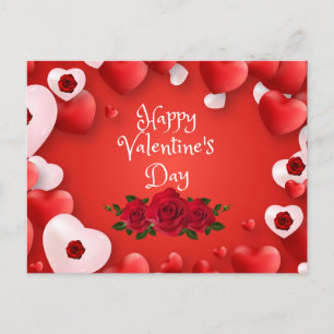 Cartão Postal Feliz Dia dos Namorados Corações Vermelhos e Rosas