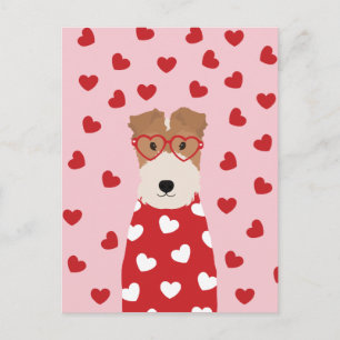 Cartão Postal Feliz Dia dos Namorados Fox Terrier Dog Carro Rosa