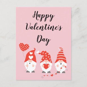 Cartão Postal Feliz Dia dos Namorados Gnomos Vermelho Rosa