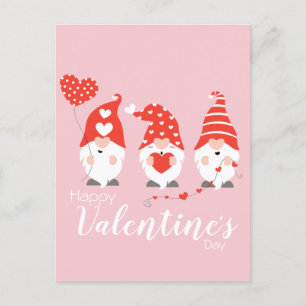 Cartão Postal Feliz Dia dos Namorados Gnomos Vermelho Rosa