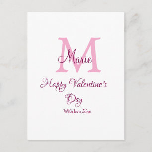 Cartão Postal Feliz dia dos namorados monograma rosa nome amor m
