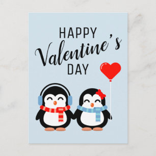 Cartão Postal Feliz Dia dos Namorados   Pinguins Doce Torta