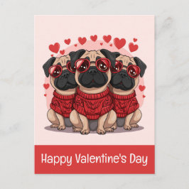 Cartão Postal Feliz Dia dos Namorados Pug Dogs