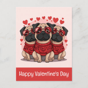 Cartão Postal Feliz Dia dos Namorados Pug Dogs