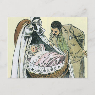 Cartão Postal Feliz Dia dos Pais Vintage, Berço de Bebê Vitorian