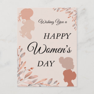 Cartão Postal Feliz Dia Internacional da Mulher Folhagem Aquarel