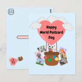 Cartão Postal Feliz Dia Mundial do Cartão-Postal Gato no Balão