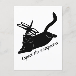 Cartão Postal Feliz Dragonfly, Gato Irritado Esperam o Inesperad