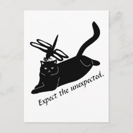 Cartão Postal Feliz Dragonfly, Gato Irritado Esperam o Inesperad