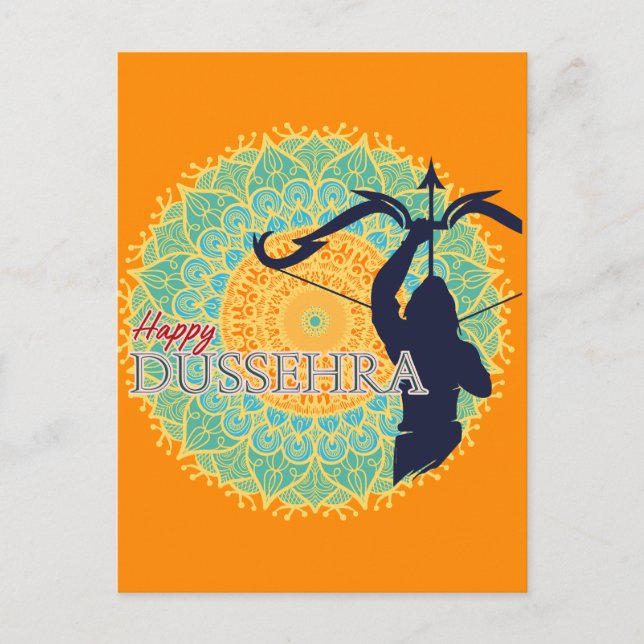 Cartão Postal Feliz Dussehra Lord Ram com Arco e Arrow Chakra BG (Frente)