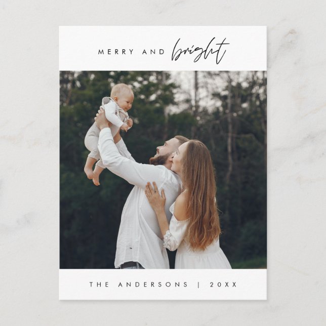 Cartão Postal Feliz e Brilho, Saudação de Natal, Foto da Família (Frente)