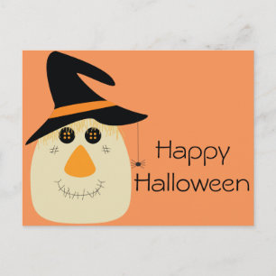 Cartão Postal Feliz Espantalho e aranha do Halloween