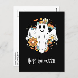 Cartão Postal Feliz Fantasma Retro Hippie Vibe Halloween