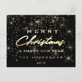 Cartão Postal Feliz Feliz ano novo de Natal Lux Dourada Alegria