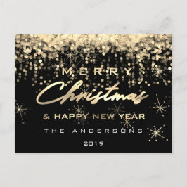 Cartão Postal Feliz Feliz ano novo de Natal Luzes Douradas