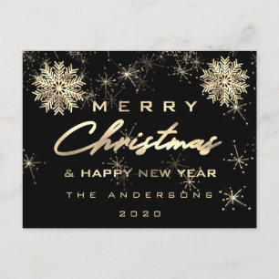 Cartão Postal Feliz Feliz ano novo de Natal Neve Dourada