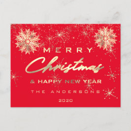 Cartão Postal Feliz Feliz ano novo de Natal Neve Dourada Neve Ve