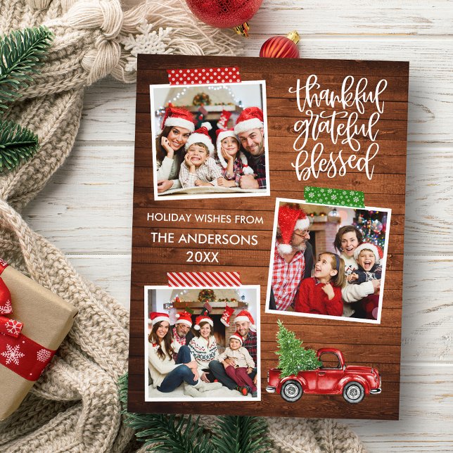 Cartão Postal Feliz Feliz Férias de Fita de Caminhão de Madeira  (Customize to change your personalized text size or text style.)