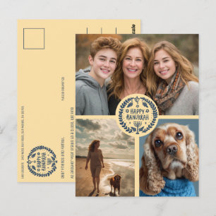 Cartão Postal Feliz Feriado de 3 FOTOGRAFIAS, Desenhado à Mão, e