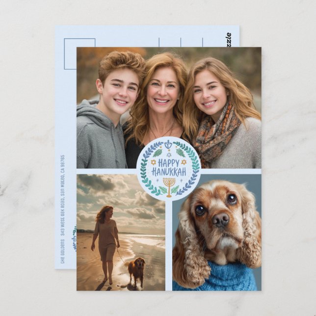 Cartão Postal Feliz Feriado de 3 FOTOGRAFIAS, Desenhado à Mão, e (Frente/Verso)