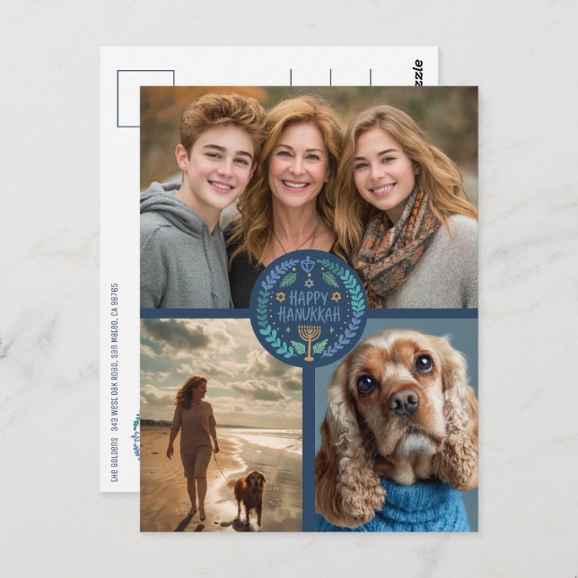 Cartão Postal Feliz Feriado de 3 FOTOGRAFIAS, Desenhado à Mão, e (Frente/Verso)