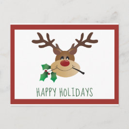 Cartão Postal Feliz Feriados, Bonita Reindeer MistletoRed Green