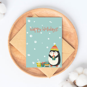 Cartão Postal Feliz Férias! Pinguim Cujo Natal