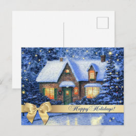 Cartão Postal Feliz Férias. Snowy Village - Pintar Natal