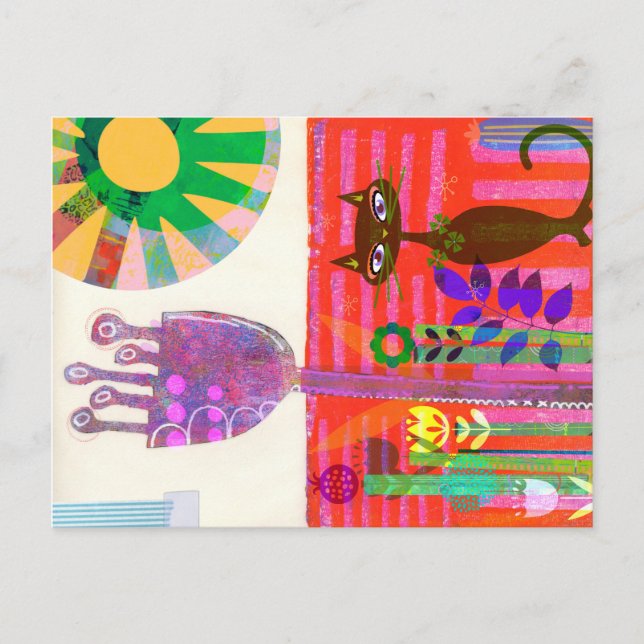 Cartão Postal Feliz Festa de Jardim de Gato Sunshine (Frente)