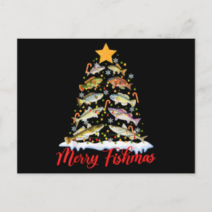 Cartão Postal Feliz Fishmas Luzes Divertidas de Árvore de Natal