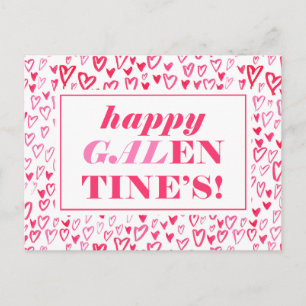 Cartão Postal Feliz Galentine Corações de Aquarela