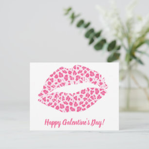 Cartão Postal Feliz Galentine's Day! Beijo de Leopardo Rosa