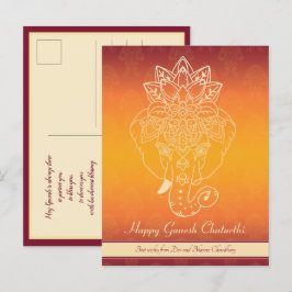 Cartão Postal Feliz Ganesh Chaturthi, texto próprio, marrom grad
