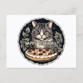 Cartão Postal Feliz gato de bolo de aniversário