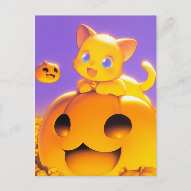 Cartão Postal Feliz Gato de Halloween (Frente)