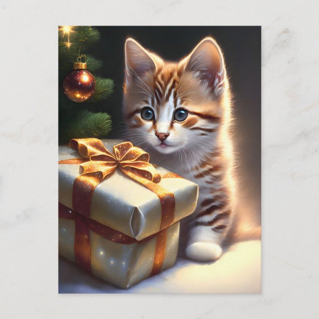 Cartão Postal Feliz gato de Natal (Frente)