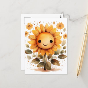 Cartão Postal Feliz girassol amarelo