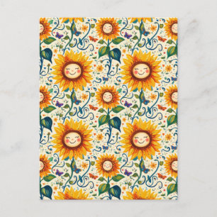 Cartão Postal Feliz girassol: Padrão Cheery Sunflower