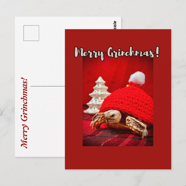 Cartão Postal Feliz Grinchmas, tartaruga sulcata de bebê, de cha (Frente/Verso)