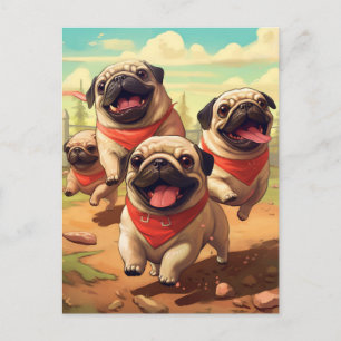 Cartão Postal Feliz Grumble de Pugs