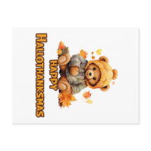 Feliz Hallothanksmas deseja um Urso de Teddy e Aut