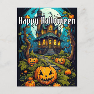Cartão Postal Feliz Halloween Assombrado Casa Depois do Escuro