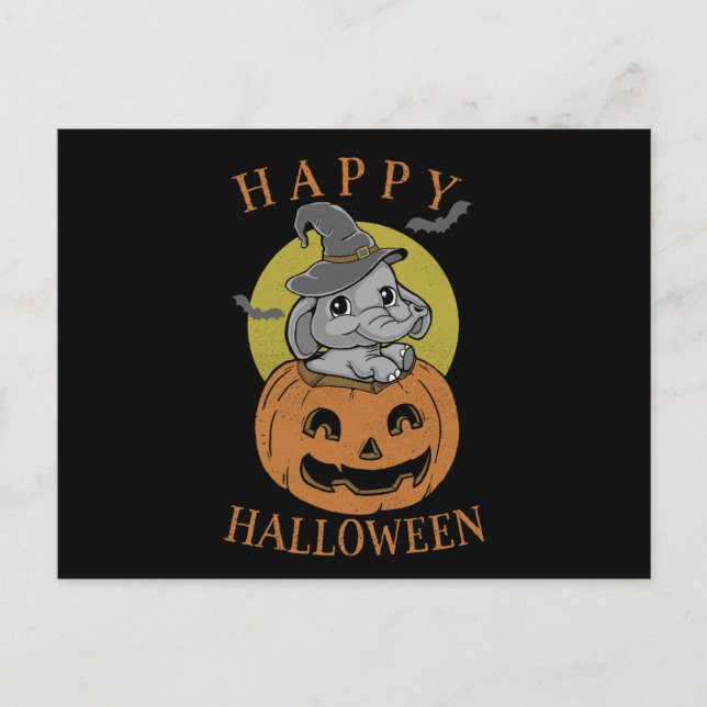 Cartão Postal Feliz Halloween Baby Elephant (Frente)