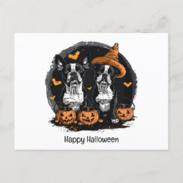 Cartão Postal Feliz Halloween Boston Terrier Dogs